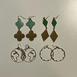 Gold and Green Dangle Earrings Set